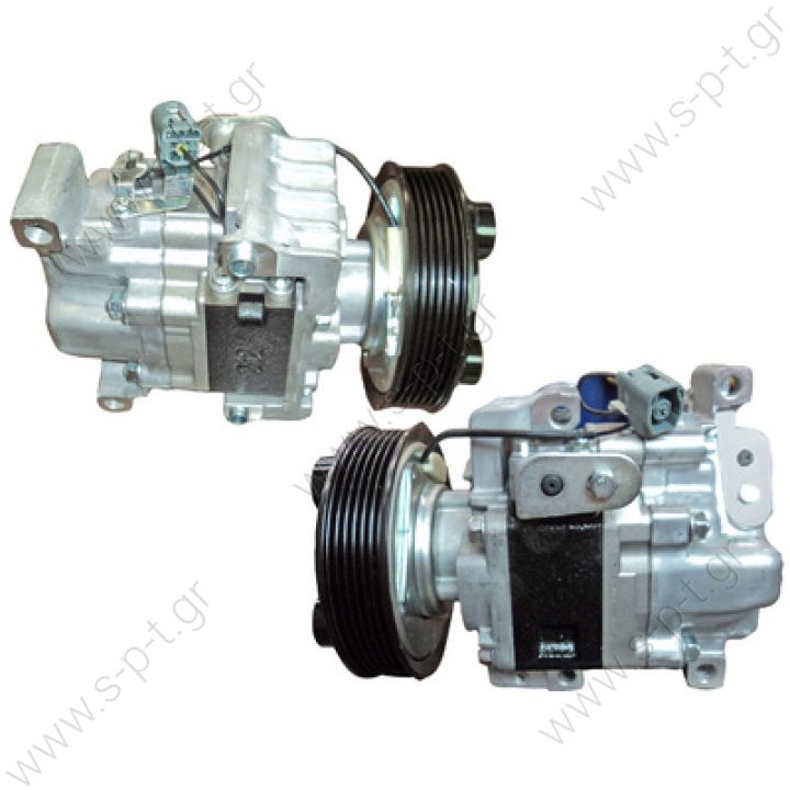 40440207  Compressor type:	H12A1 Clutch diameter (mm):	129 Grooves number:	8 Groove type Poly V Gauge line (mm):	55 Voltage (V):	12 Oil quantity (ml):	150 Gas type:	R134a Inlet / Outlet type:	Pad Inlet size:	15,5 mm Outlet size:	12,8 mmm 