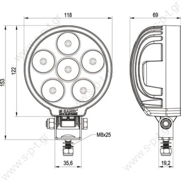 SANEL SWL-120 (Work light) Work Lamp & Spot Light SWL-120 (Work light)   Input Voltage	:10-30 VDC Current	:12V = 1600mA  	:24V = 800mA Type of Leds	:3W x 6 Quantity POWER LED Operating Temperature	:-40 ºC to +65 ºC Light Output	:1000 or 1500 Lumens - 