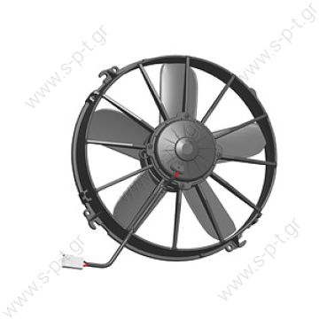 SPAL-VA01-BP70/LL-36A    0599.6977   Category: Axial Electrofans  TECHNICAL DATA Blades diameter (mm):	305 Total depth (mm):	95 Voltage (V):	24 Current input (A):	12,8 Airflow (mc/h):	2990   Installation guide:	Suction Manufacturer:	Spal - 