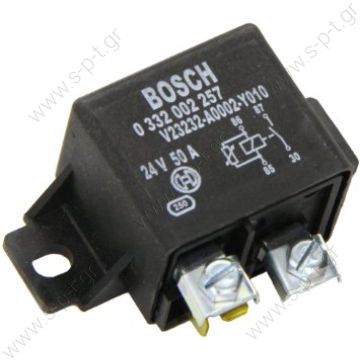 0332002257, BOSCH  24V 50/50Amp.    BOSCH ΡΕΛΕ     Relay BOSCH 0332002257 24 V50A DAF: 0673514, 673514. IVECO: 9673514. BOSCH 0 332 002 257 (0332002257) Relay, start repeater - 