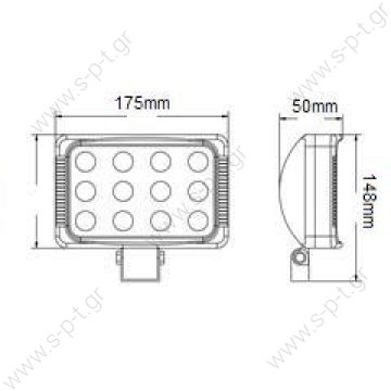 L0080 3W LED / 36W / 12V~1350Lm ; Max 2600Lm / L175*W50*H148 / 9-32V / Spot/fl ood / IP67 / 12V~1350Lm / 2600Lm* - 