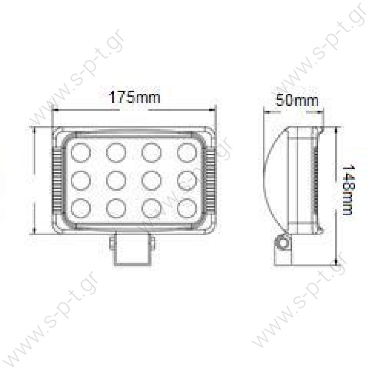 L0080 3W LED / 36W / 12V~1350Lm ; Max 2600Lm / L175*W50*H148 / 9-32V / Spot/fl ood / IP67 / 12V~1350Lm / 2600Lm*