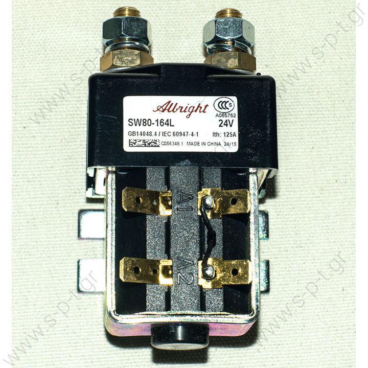 ALBRIGHT Model: SW80-164L  24V DC   125A   Contactor Type: Single Pole Single Throw, SPST Main Circuit Current Rating: 125A Main Circuit Voltage Rating: 24V DC