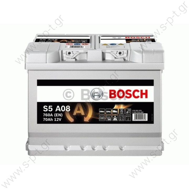 0092S5A080  BOSCH ΜΠΑΤΑΡΙΑ S5 AGM START-STOP BLACK LINE (70Ah/760A) ΔΕΞ. 278x175x190    0 092 S5A 080 ΜΠΑΤΑΡΙΑ S5A AGM 70AH/760A   Μπαταρία Αυτοκινήτου Bosch Κλειστού Τύπου 