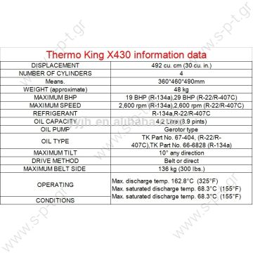 40430189   ΚΟΜΠΡΕΣΣΕΡ    THERMOKING TK X430  102-0917  Thermo King X430 Compressor Bus - Factory Reconditioned Thermo King . . . X430 C5    THERMO KING . . . Bus A/C systems   THERMO KING . . . 102-0672 . . . 102-0917    - 