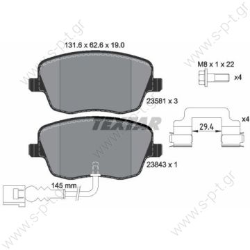 2358102 TEXTAR  ΤΑΚΑΚΙΑ ΕΜΠΡΟΣΘΙΑ SEAT CORDOBA, IBIZA IV, SKODA ROOMSTER ΜΕ ΚΑΛΩΔΙΟ     ΤΑΚΑΚΙΑ ΕΜΠΡΟΣΘΙΑ SEAT CORDOBA, IBIZA IV, SKODA ROOMSTER  Σετ τακάκια, δισκόφρενα (ΚΩΔΙΚΟΙ OEM: 6q0698151c)    Eμπρόσθια Τακάκια Textar Για Ibiza FR,Polo 1.8GTI - 