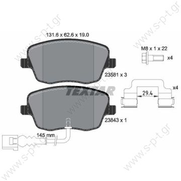 2358102 TEXTAR  ΤΑΚΑΚΙΑ ΕΜΠΡΟΣΘΙΑ SEAT CORDOBA, IBIZA IV, SKODA ROOMSTER   Σετ τακάκια, δισκόφρενα (ΚΩΔΙΚΟΙ OEM: 6q0698151c)   Eμπρόσθια Τακάκια Textar Για Ibiza FR,Polo 1.8GTI - 