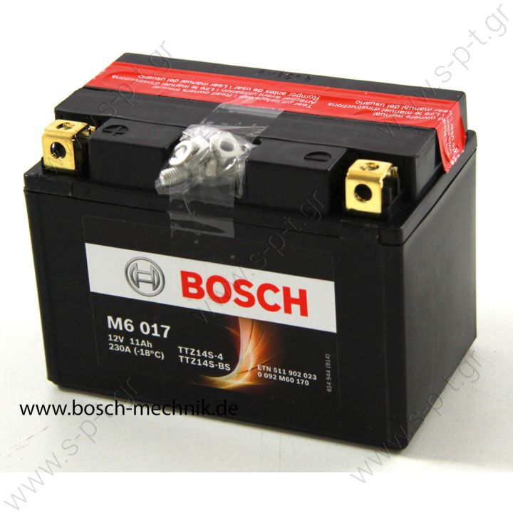 ΜΠΑΤΑΡΙΑ MOTO BOSCH M6017 11AH 230A YTZ14S-4 YTZ14S-BS  Μπαταρία Moto M6 Bosch 0092M6170