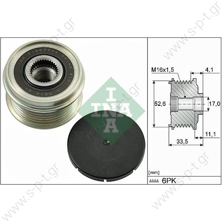 535 0025 10  INA ΤΡΟΧΑΛΙΑ ΔΥΝΑΜΟ   PORSCHE 911, BOXTER     INA	F-233525, F-233525.01, F-233525.04, F-233525.05   Ελεύθερη περιστροφή γεννήτριας    f-233525.1 INA      BOSCH	F00M147735, F00M991105, F00M991305OE Bosch Clutch Pulley Audi / VW / Seat / Skoda