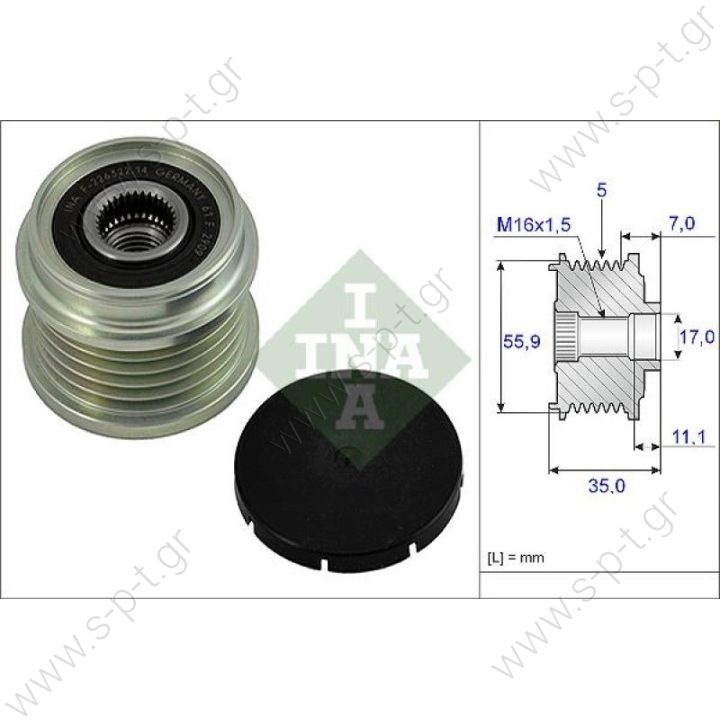 535000810,  INA ΤΡΟΧΑΛΙΑ ΔΥΝΑΜΟ    5350008000 LUK    ΤΡΟΧΑΛΙΑ     Bosch   Audi / VW / Seat / Skoda  BOSCH	F00M147722, F00M991042, F00M991376 CARGO	230304 IKA	335421 INA	F-226322.09, F-226322.10, F-226322.11, F-226322.6 LUK	5350008000, 535000810