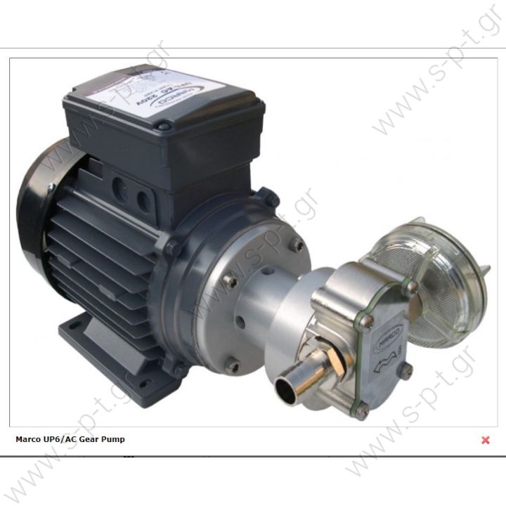 1640611C   MARCO  ΑΝΤΛΙΑ  UP6/AC 220V 50 Hz Gear pump  PTFE 7.4 gpm 4 Bar max pressure 28 Lpm max flow 230 Volt DC, 2.5 Amp fuse Nickel plated brass body Helicoidal bronze gears Viton seals, BUNA O rings 60°C