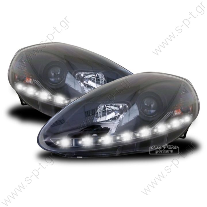 Fiat Grande Punto 2009- Daylight black  Headlights LED DRL Look for FIAT GRANDE PUNTO 05-08 Daylight Black   φανάρια