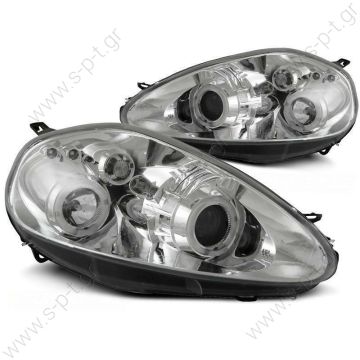 Grande Punto 05- Angel Eyes Φανάρια Chrome  Chrome finish angel eyes headlights SET front lights for Grande Punto 05-08 - 