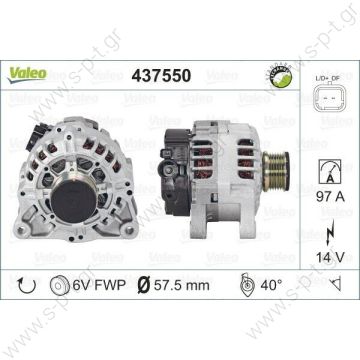 437550   VALEO ΔΥΝΑΜΟ    12V 100 Amp  FIAT	DUCATO D  CITROËN	JUMPER D  PEUGEOT	BOXER D  PV6 X 54  Alternator Citreon / Peugeot Frame Number:	FR17 Replacing SG10B048 Lucas LRA3091 Hella CA1879 Citroen / Peugeot Various Models - 