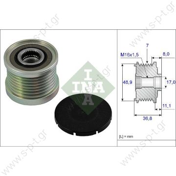 535008110   INA ΤΡΟΧΑΛΙΑ ΔΥΝΑΜΟ OPEL   NISSAN QASHQAI II, RENAULT CLIO IV      RML Ref 500-492 Bosch  Clutch Pulley Renault / Volvo - 