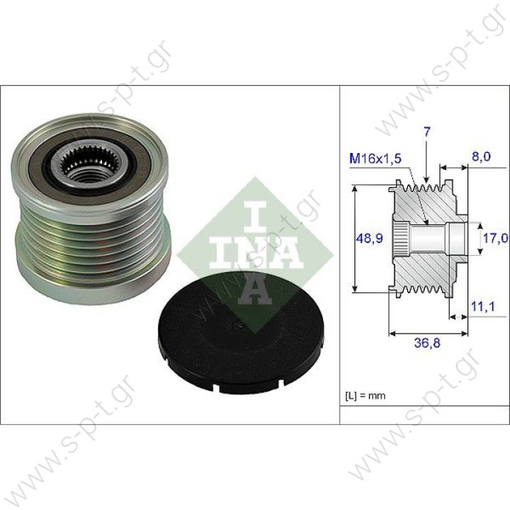 535008110   INA ΤΡΟΧΑΛΙΑ ΔΥΝΑΜΟ OPEL   NISSAN QASHQAI II, RENAULT CLIO IV      RML Ref 500-492 Bosch  Clutch Pulley Renault / Volvo