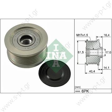 535 0115 10    INA ΤΡΟΧΑΛΙΑ ΔΥΝΑΜΟ FIAT DOBLO, OPEL ASTRA H DIESEL, SUZUKI SX4         Clutch Pulley Product Application:	Fiat / Iveco / Lancia Replacing F-554053.01 / .02 Cargo 235719 333135 Woods EC4102 Denso/Marelli Vauxhall 1.9 CDTi  - 