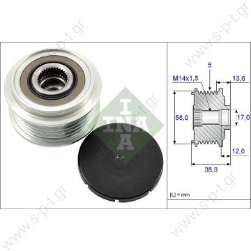 535018410  INA ΤΡΟΧΑΛΙΑ ΔΥΝΑΜΟ   TOYOTA AVENSIS, COROLLA, PREVIA, RAV 4 II 5PV    RML REF 500-424 Product Type:	Clutch Pulley Product Application:	Toyota / Lexus Replacing F-570753 Cargo 236332 332310 Woods EC4035 Denso Toyota/Lexus Clutch Pulley - 