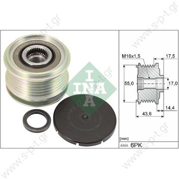 535010510    INA ΤΡΟΧΑΛΙΑ ΔΥΝΑΜΟ RENAULT MEGANE III, CLIO II, LAGUNA II 6PV       RML REF 500-423 Product Type:	Clutch Pulley Product Application:	Renault / Volvo Replacing F-550191 F-550191.3 Cargo 333025 231584 Woods EC4274 Bosch /Valeo Renault - 