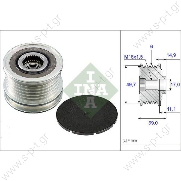 535005010, INA INA ΤΡΟΧΑΛΙΑ ΔΥΝΑΜΟ  MERCEDES SPRINTER, VITO, C-CLASS, 6PV   Bosch 0124 Type Clutch Pulley Mercedes / Ssangy